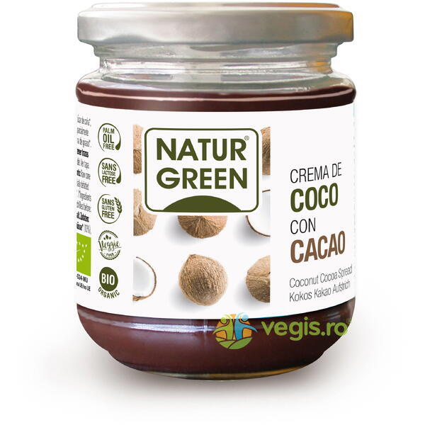 Pasta de Cocos cu Cacao fara Gluten Ecologica/Bio 200g, NATUR GREEN, Creme tartinabile, 1, Vegis.ro