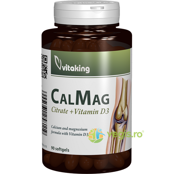 Calciu, Magneziu cu Vitamina D3 Lichid Citrat 90cps, VITAKING, Vitamine, Minerale & Multivitamine, 1, Vegis.ro