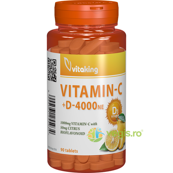 Vitamina C 1000mg + Vitamina D 4000mg cu Bioflavonoide 90cpr, VITAKING, Vitamina C, 1, Vegis.ro