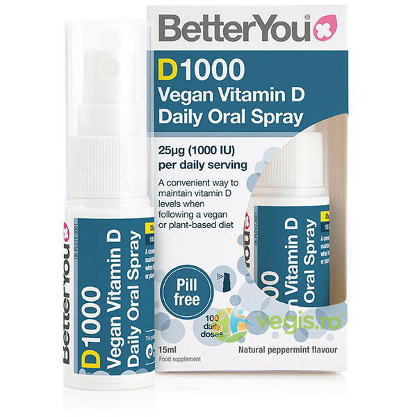 Vitamina D1000 Vegana Spray Oral 15ml, BETTERYOU, Suplimente Lichide, 1, Vegis.ro