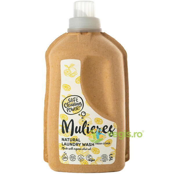 Detergent pentru Rufe cu 99% Ingrediente Naturale Fresh Citrus 1.5L, MULIERES, Detergenti de Rufe, 1, Vegis.ro