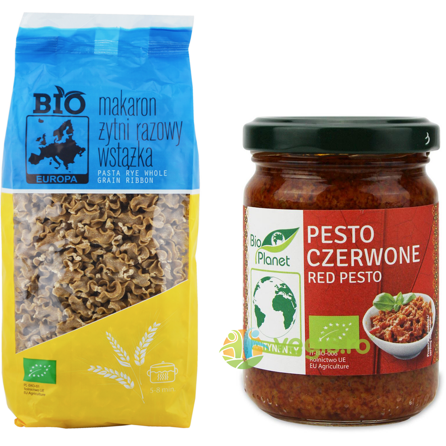 Paste (Ribbon) din Secara Integrala Ecologice/Bio 400g + Pesto Rosu Ecologic/Bio 140g