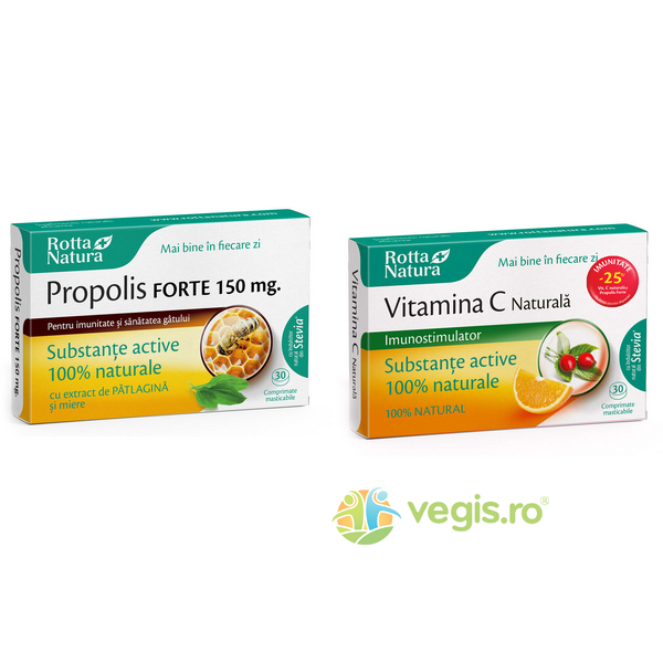 Pachet Vitamina C Naturala 30cpr + Propolis Forte 30cpr, ROTTA NATURA, Capsule, Comprimate, 2, Vegis.ro