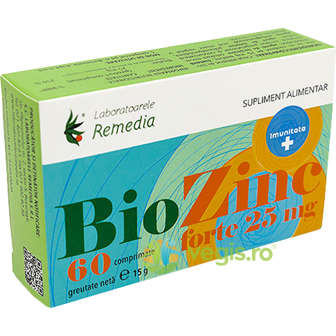 Biozinc Forte 25mg 60cpr, REMEDIA, Capsule, Comprimate, 1, Vegis.ro