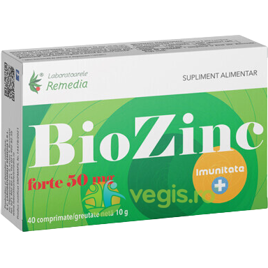 Biozinc Forte 50mg 40cpr, REMEDIA, Capsule, Comprimate, 1, Vegis.ro