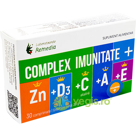 Complex Imunitate Plus (Zn + D3 + Vitamina C Alcalina + A + E) 30cpr, REMEDIA, Vitamine, Minerale & Multivitamine, 1, Vegis.ro