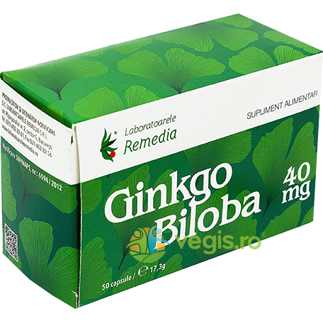 Ginkgo Biloba 40mg 50cps, REMEDIA, Capsule, Comprimate, 1, Vegis.ro