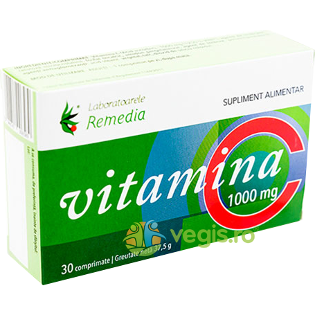 Vitamina C 1000mg 30cpr, REMEDIA, Capsule, Comprimate, 1, Vegis.ro