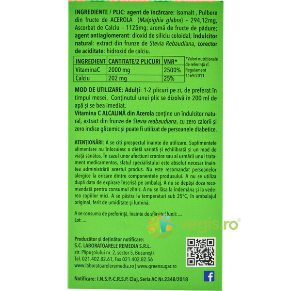 Vitamina C Alcalina cu Acerola 1000mg 10dz, REMEDIA, Vitamina C, 2, Vegis.ro