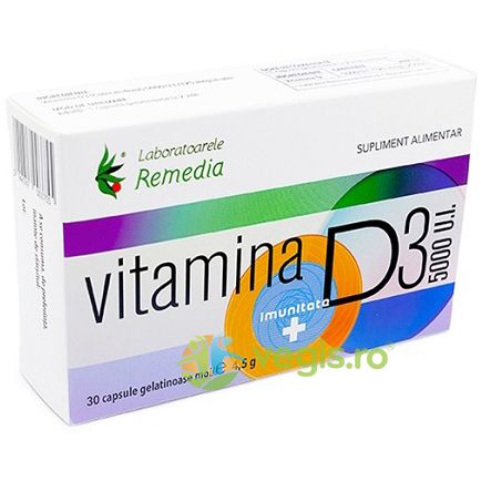 Vitamina D3 5000U.I 30cps moi, REMEDIA, Capsule, Comprimate, 1, Vegis.ro