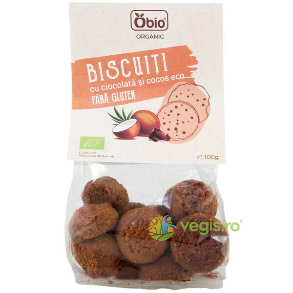 Biscuiti cu Ciocolata si Cocos fara Gluten Ecologici/Bio 100g, OBIO, Gustari, Saratele, 1, Vegis.ro