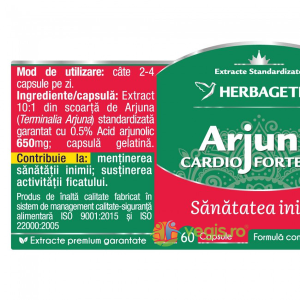 Arjuna Cardio Forte 60cps, HERBAGETICA, Remedii Capsule, Comprimate, 3, Vegis.ro
