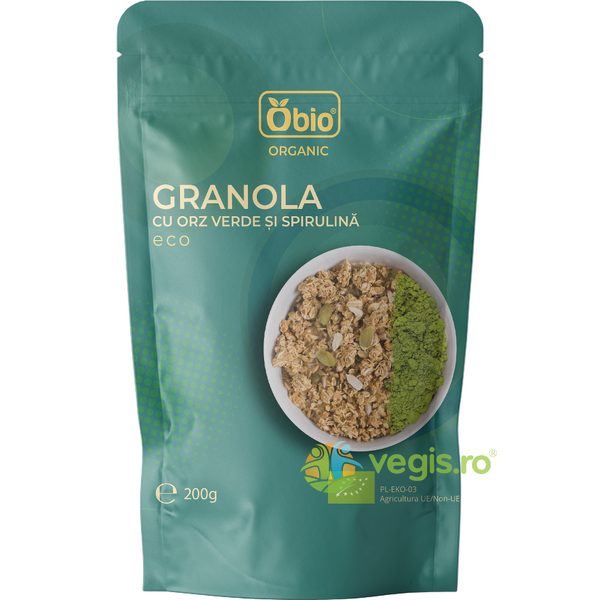 Granola cu Orz Verde si Spirulina Ecologica/Bio 200g, OBIO, Fulgi, Musli, 1, Vegis.ro