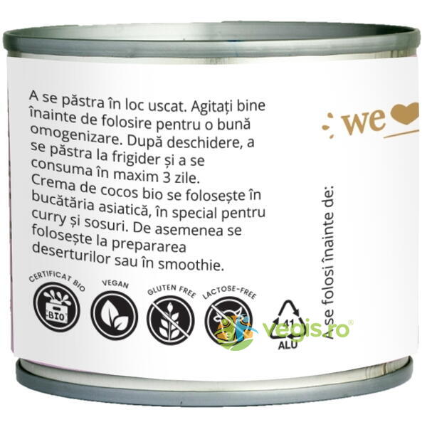 Crema de Cocos fara Gluten Ecologica/Bio 200ml, OBIO, Produse din Nuca de Cocos, 3, Vegis.ro