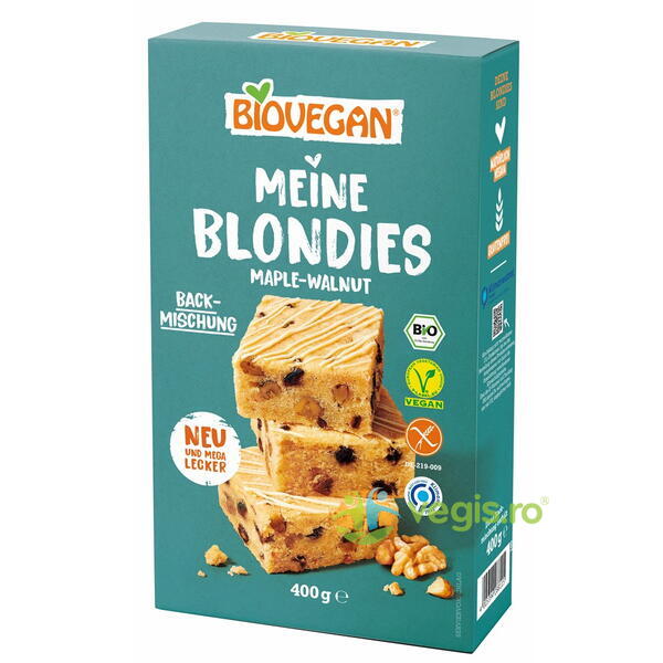 Mix pentru Blondies cu Nuci si Zahar de Artar fara Gluten Ecologic/Bio 400g, BIOVEGAN, Faina fara gluten, 1, Vegis.ro