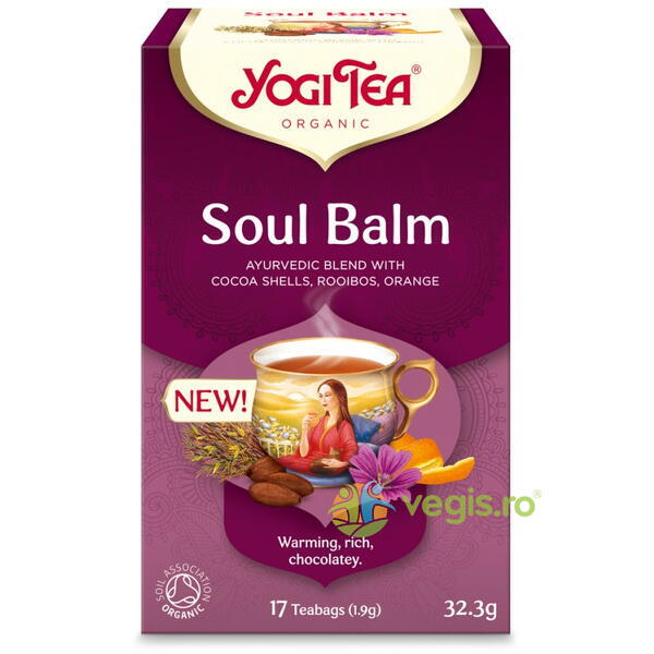 Ceai Soul Balm cu Coji de Cacao, Rooibos si Portocala Ecologic/Bio 17dz, YOGI TEA, Ceaiuri doze, 1, Vegis.ro