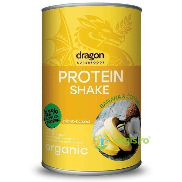 Shake Proteic Banane si Cocos fara Gluten Ecologic/Bio 450g, DRAGON SUPERFOODS, Pulberi & Pudre, 1, Vegis.ro