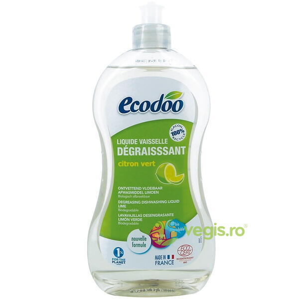 Detergent de Vase Ultradegresant cu Otet si Limeta Ecologic/Bio 500ml, ECODOO, Detergent Vase, 1, Vegis.ro