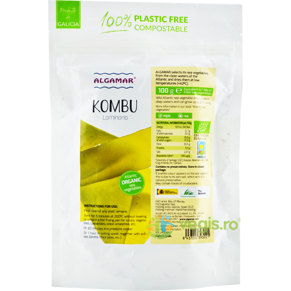 Alge Kombu Ecologice/Bio 100g, ALGAMAR, Alimente BIO/ECO, 1, Vegis.ro