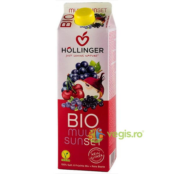 Suc de Fructe si Sfecla Rosie Multi Sunset fara Zahar Ecologic/Bio 1L, HOLLINGER, Sucuri, Siropuri, Bauturi, 1, Vegis.ro