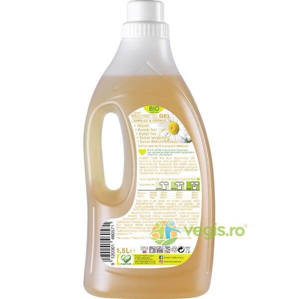 Detergent Gel pentru Rufe Colorate cu Musetel si Portocale Ecologic/Bio 1.5L, PLANET PURE, Detergenti de Rufe, 2, Vegis.ro