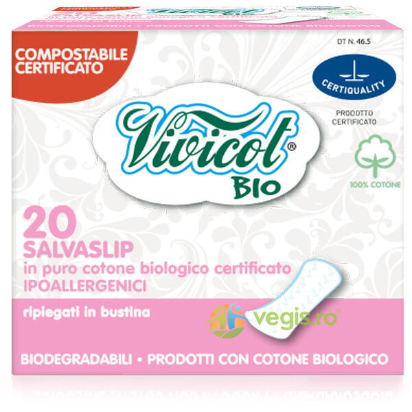 Protej Slip din Bumbac Organic si Hipoalergenic Normal 20buc, VIVICOT, Ingrijire & Igiena Intima, 1, Vegis.ro