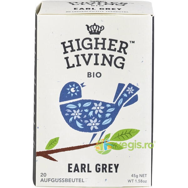 Ceai Negru Earl Grey Ecologic/Bio 20 plicuri, HIGHER LIVING, Ceaiuri doze, 1, Vegis.ro