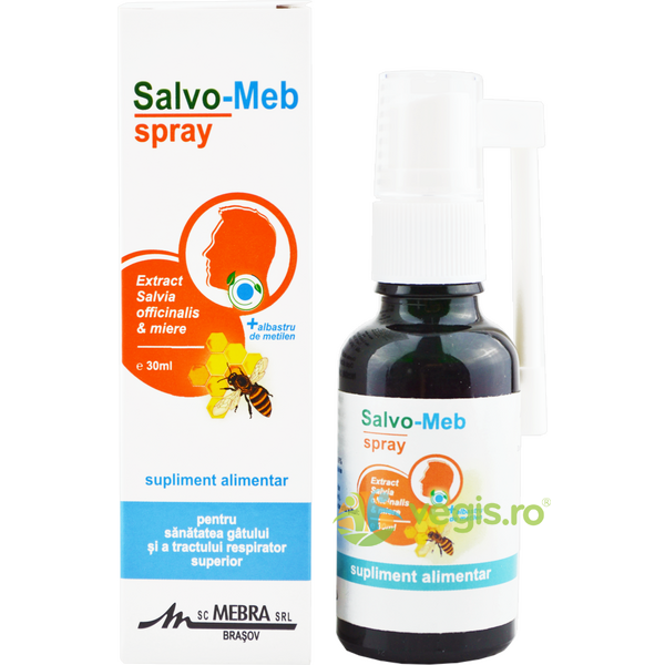 Spray cu Salvie, Miere si Albastru de Metilen Salvo-Meb 30ml, MEBRA, Remedii Naturale ORL, 1, Vegis.ro