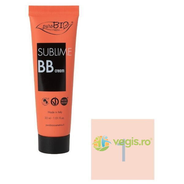 BB Cream Sublime 01 - Waterproof Ecologic/Bio 30ml, PUROBIO COSMETICS, Machiaje naturale, 2, Vegis.ro