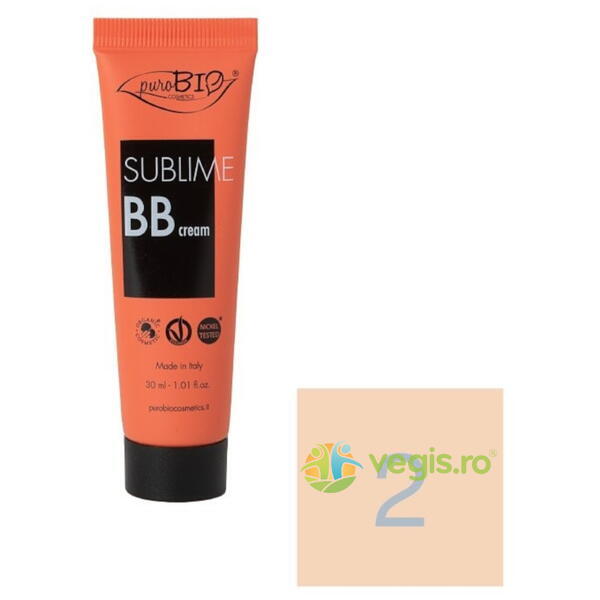 BB Cream Sublime 02 – Waterproof Bio 30ml, PUROBIO COSMETICS, Machiaje naturale, 2, Vegis.ro