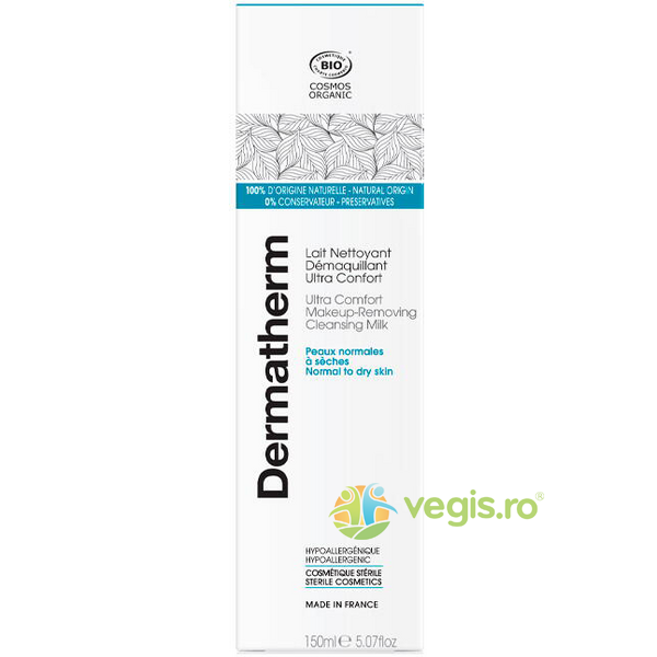 Lapte Demachiant pentru Ten Normal si Uscat Ultra Confort Ecologic/Bio 150ml, DERMATHERM, Dermatocosmetice, 2, Vegis.ro