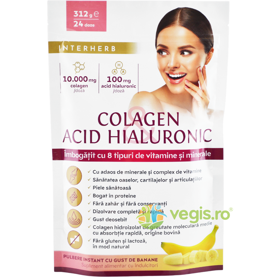 Colagen si Acid Hialuronic Pulbere cu Aroma de Banane 312g