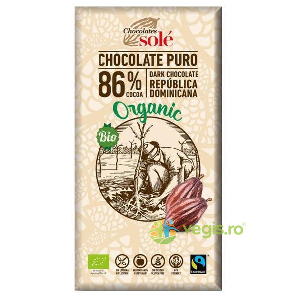 Ciocolata Neagra 86% Cacao fara Gluten Ecologica/Bio 100g, CHOCOLATES SOLE, Ciocolata, 1, Vegis.ro