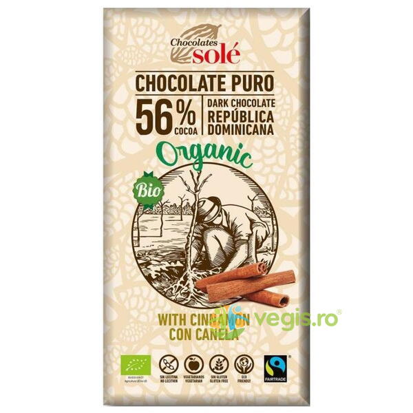 Ciocolata Neagra 56% Cacao cu Scortisoara fara Gluten Ecologica/Bio 100g, CHOCOLATES SOLE, Ciocolata, 1, Vegis.ro