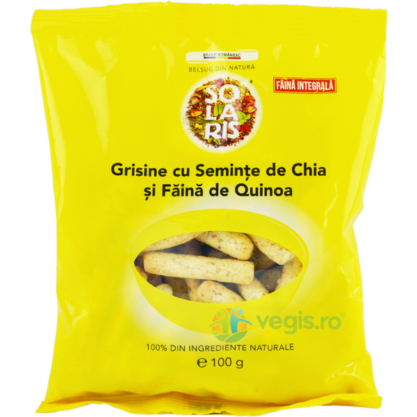 Grisine din Faina Integrala cu Seminte de Chia si Faina de Quinoa 100g, SOLARIS, Gustari, Saratele, 1, Vegis.ro