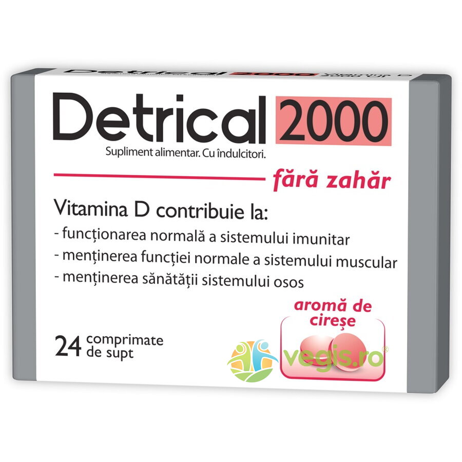 Detrical (Vitamina D3) 2000U.I cu Cirese fara Zahar 24cpr (Cireșe Capsule, Comprimate