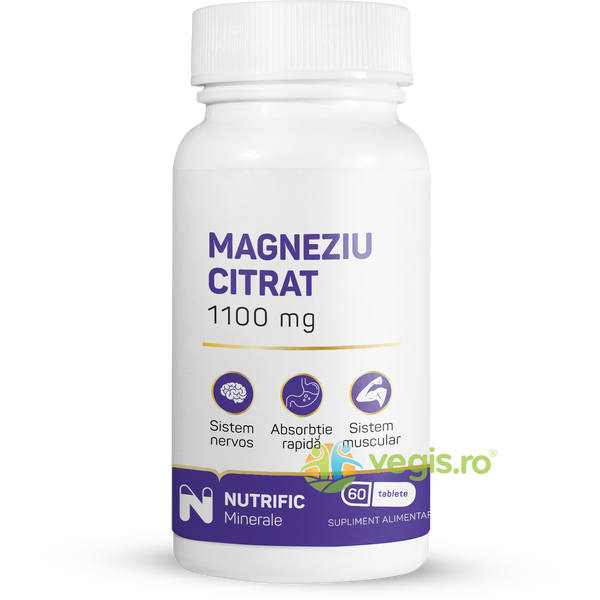 Magneziu Citrat 1100mg 60tb, NUTRIFIC, Capsule, Comprimate, 3, Vegis.ro