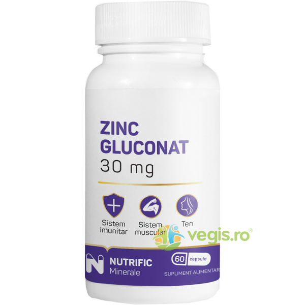 Zinc Gluconat 30mg 60cps, NUTRIFIC, Capsule, Comprimate, 3, Vegis.ro