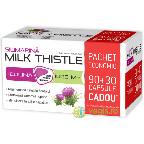 Milk Thistle (Silimarina) + Colina 60cps+30cps Cadou, ZDROVIT, Capsule, Comprimate, 1, Vegis.ro