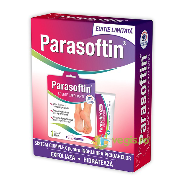 Pachet Parasoftin Sosete Exfoliante (1 pereche) + Crema pentru Calcaie 50ml, ZDROVIT, Picioare, 1, Vegis.ro