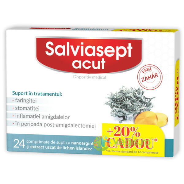 Salviasept Acut fara Zahar 24cpr cu 20% Cadou, ZDROVIT, Remedii Capsule, Comprimate, 1, Vegis.ro