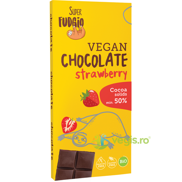Ciocolata cu Capsuni fara Gluten Ecologica/Bio 80g, SUPER FUDGIO, Ciocolata, 1, Vegis.ro