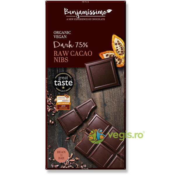 Ciocolata cu Cacao Nibs Ecologica/Bio 70g, BENJAMISSIMO, Ciocolata, 1, Vegis.ro