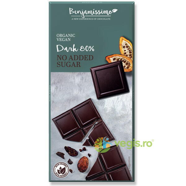 Ciocolata cu 80% Cacao fara Zahar Adaugat Ecologica/Bio 70g, BENJAMISSIMO, Ciocolata, 1, Vegis.ro