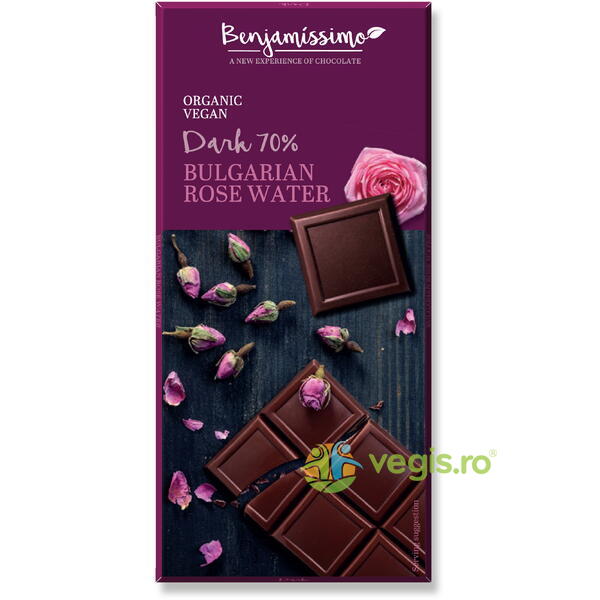 Ciocolata cu Apa de Trandafiri Ecologica/Bio 70g, BENJAMISSIMO, Ciocolata, 1, Vegis.ro