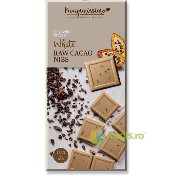 Ciocolata Alba cu Cacao Nibs Ecologica/Bio 70g, BENJAMISSIMO, Ciocolata, 1, Vegis.ro