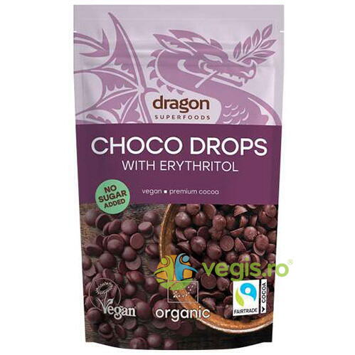 Picaturi de Ciocolata (Choco Drops) cu Erythritol Ecologice/Bio 200g, DRAGON SUPERFOODS, Dulciuri & Indulcitori Naturali, 1, Vegis.ro
