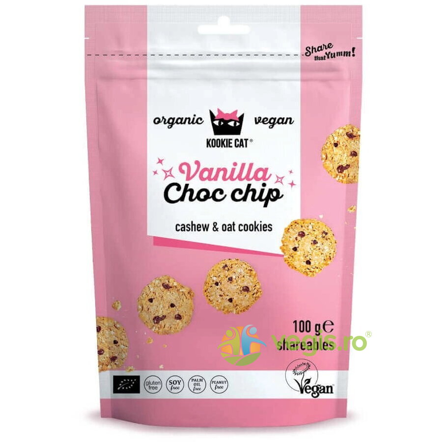 Cookies (Fursecuri) cu Vanilie si Ciocolata fara Gluten Kookie Cat Ecologice/Bio 100g 100g| Alimentare