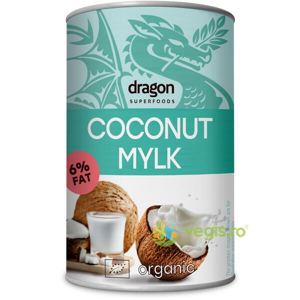 Lapte de Cocos cu Continut Redus de Grasime (6%) Ecologic/Bio 400ml, DRAGON SUPERFOODS, Produse din Nuca de Cocos, 1, Vegis.ro