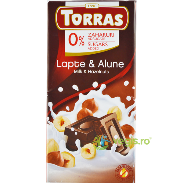 Ciocolata cu Lapte si Alune fara Gluten 75g, TORRAS, Ciocolata, 1, Vegis.ro
